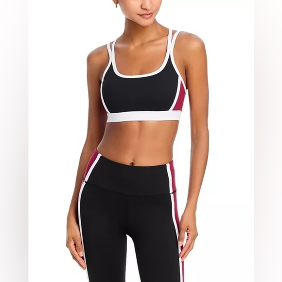 AQUA BLOOMINGDALE'S Toned Out Double Strap Color Block Sports Bra Maroon NWT - Picture 1 of 5